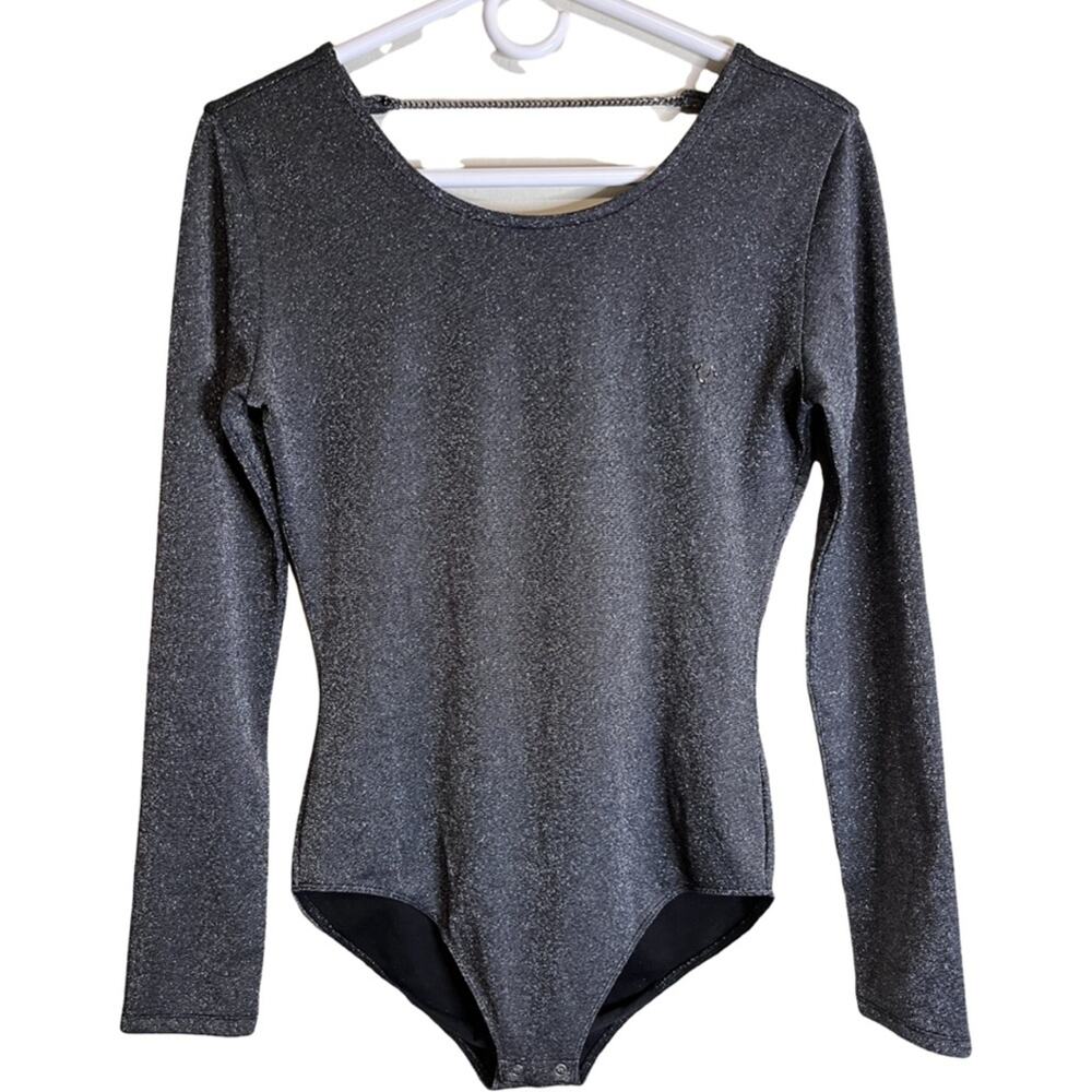 True Religion Y2K Silver Bodysuit with Chained Back Size:Small